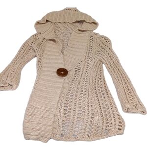 Free People Womens Open Knit Chunky Cable Knit Hooded Cardigan Size S Boho